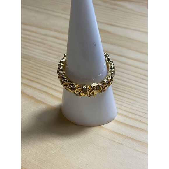 Gold Tone Leaf & Rhinestone Ring - Picture 3 of 4